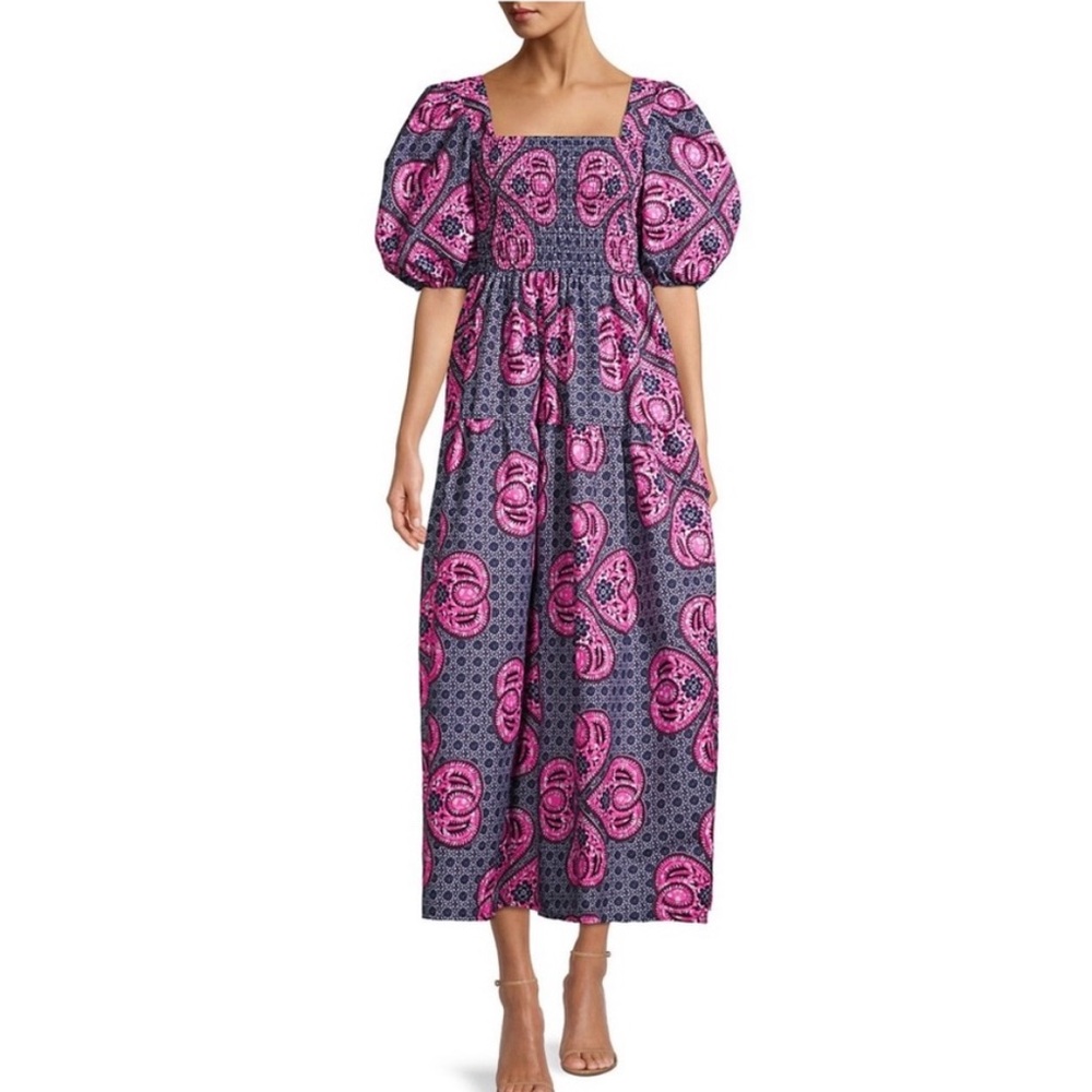 Elisamama Pink Black Abstract Print Lola Puff Sleeve Dress Size S